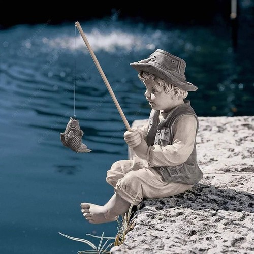 1pc garden statue gone fishing - 1pc,