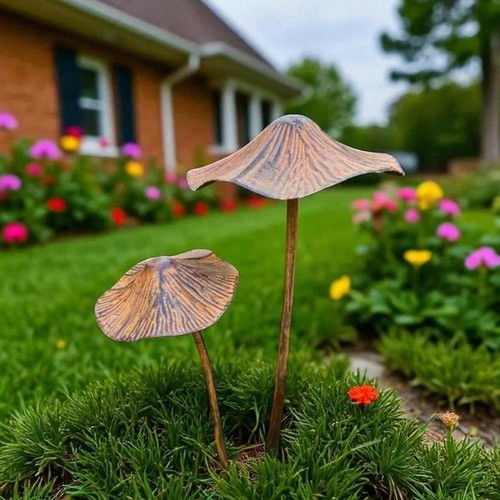 Metal mushroom garden stakes - metal,