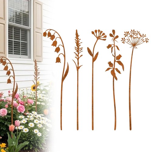 Rusty metal flowers garden - 5x,